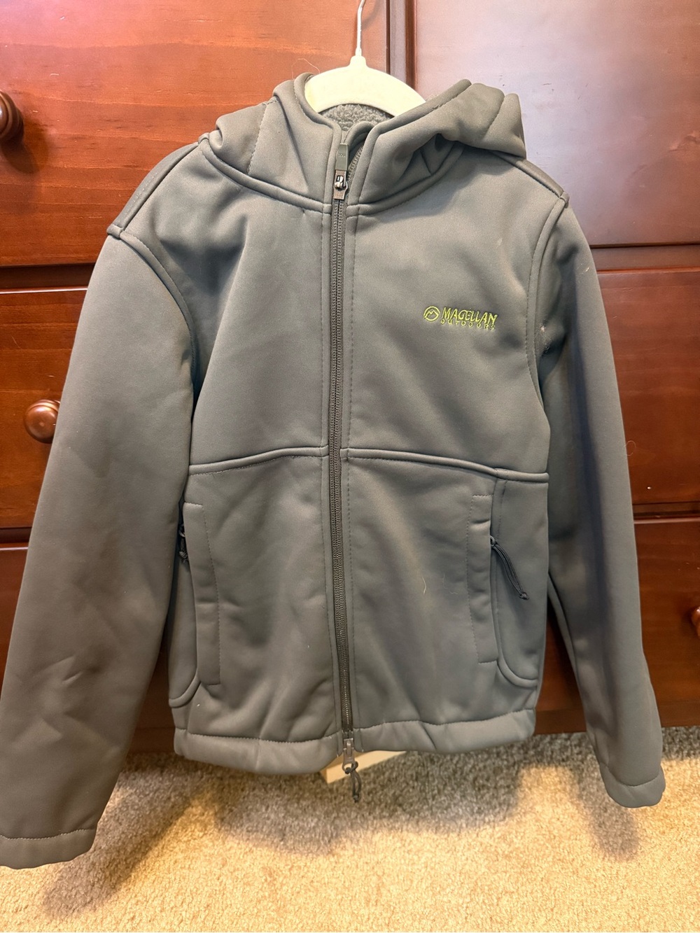 Magellan Outdoors Kids Hooded Softshell Jacket - Gray with Lime Logo